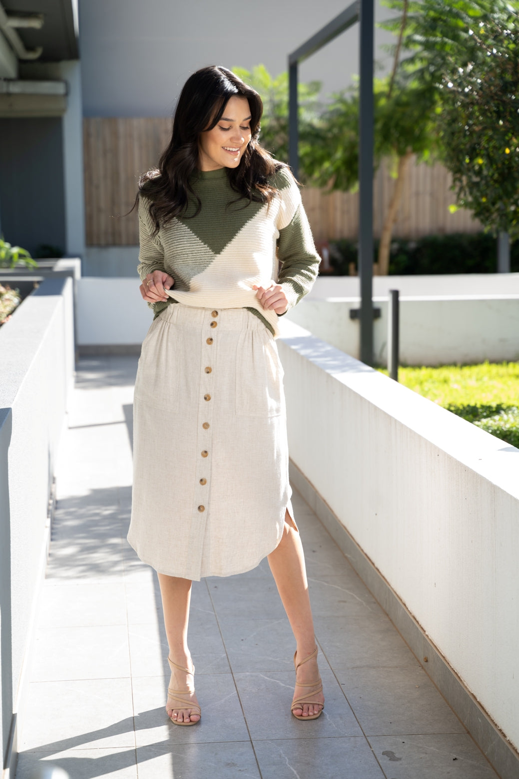 Button Front Skirt